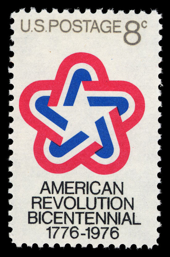 us postage stamp showing 8 cents and a red white and blue star